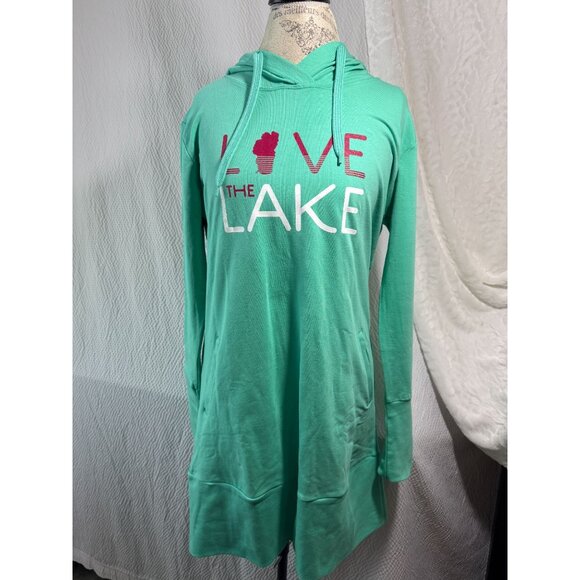 Artisans Love The Lake Mint Green Hooded Tunic Dress With Pockets NWT - Picture 3 of 9